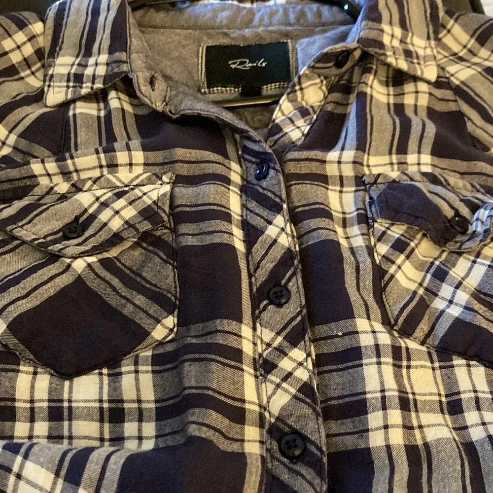 Rails Navy and White Plaid Button Down Shirt - Picture 5 of 9
